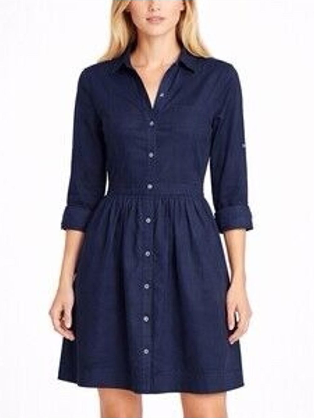 Anthropologie Moulinette Soeurs Navy Blue Button-Front Shirt Dress